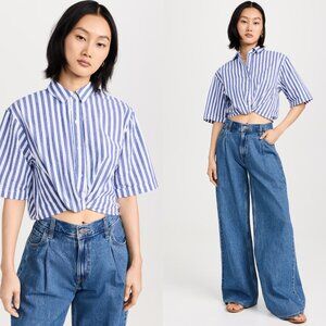 Stateside Blue and White Tie Front Crop Top